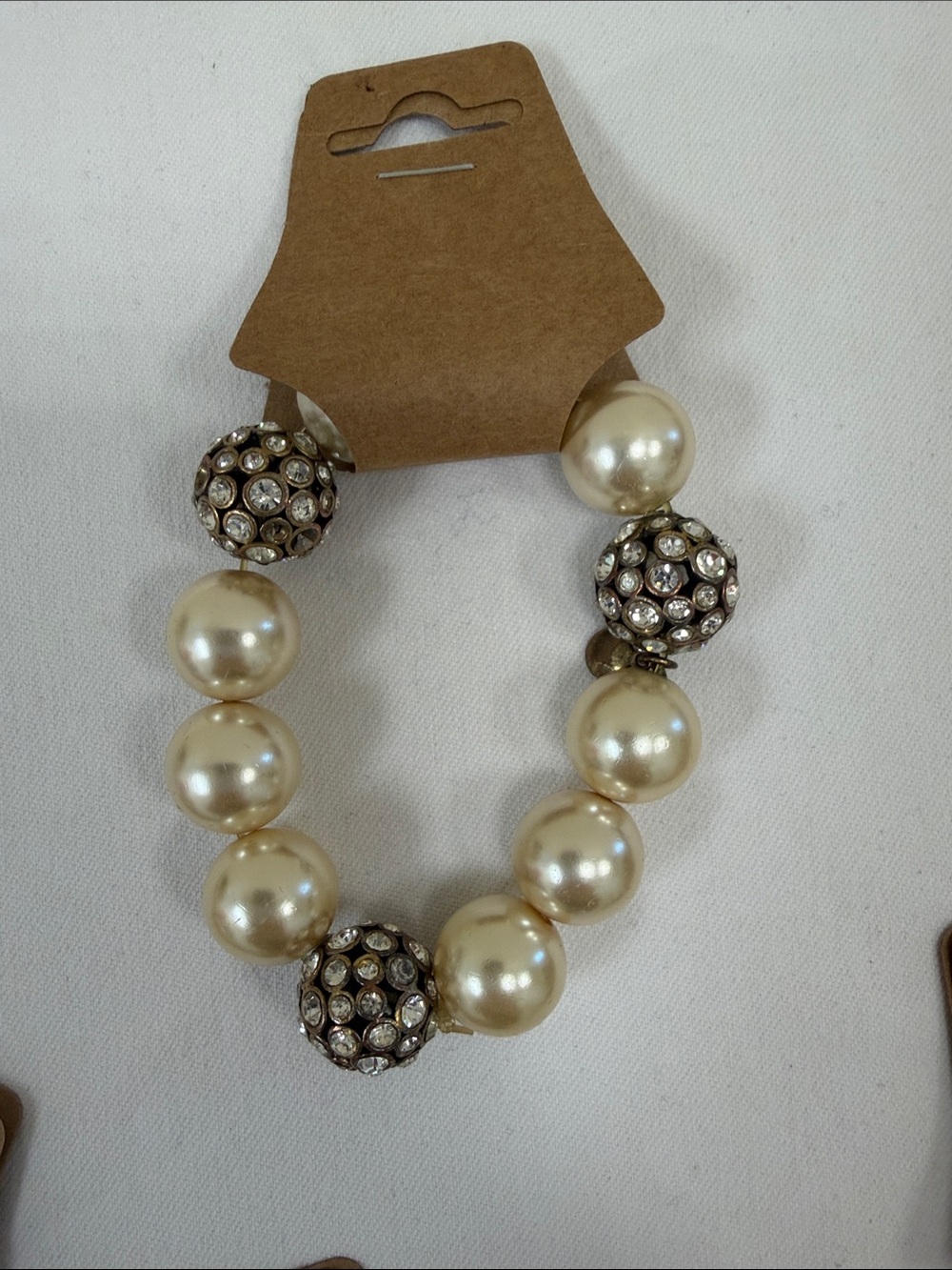 J. Crew Pearl and Crystal Ball Stretch Bracelet - Ivory